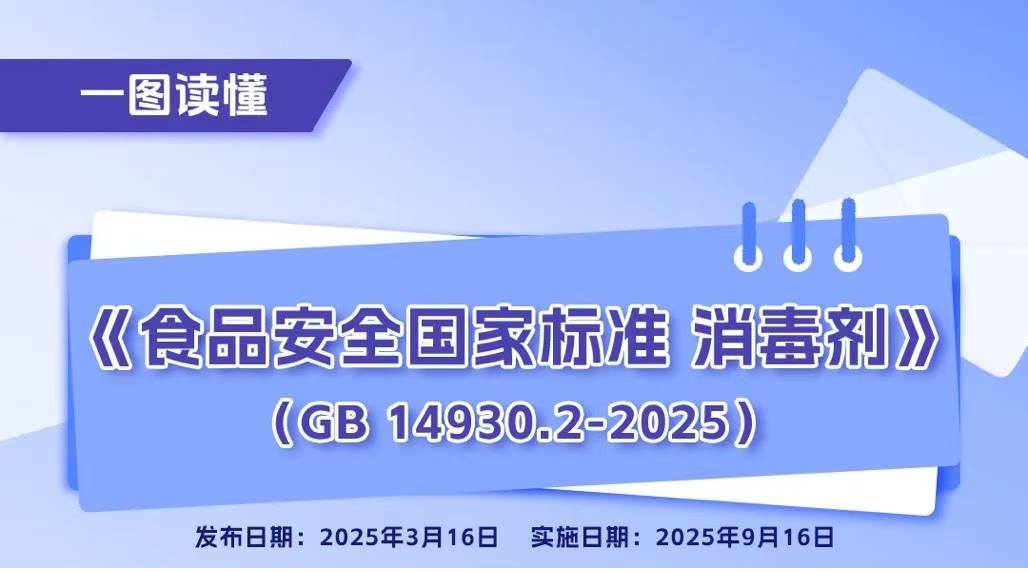 《食品安全國家標(biāo)準(zhǔn) 消毒劑》新版標(biāo)準(zhǔn)2025年9月實(shí)施